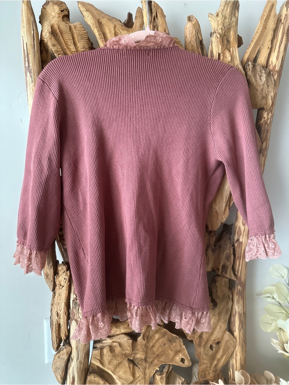 Grace Karin Dusty Rose Ruffle-Trim Ribbed Cardigan - Picture 5 of 5